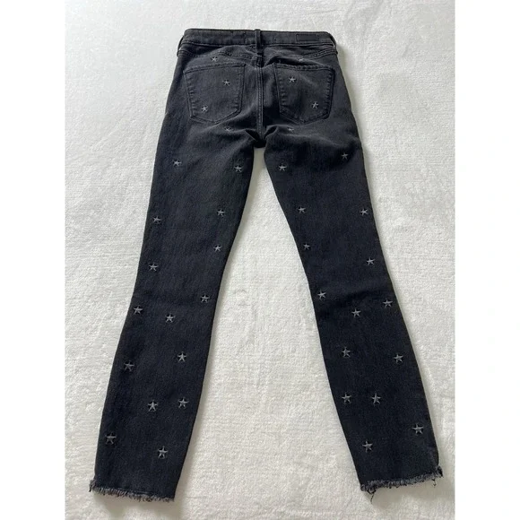 Abercrombie & Fitch Star Embroidered High Rise Ankle Black Jean Denim Size 25 0R - Picture 3 of 7